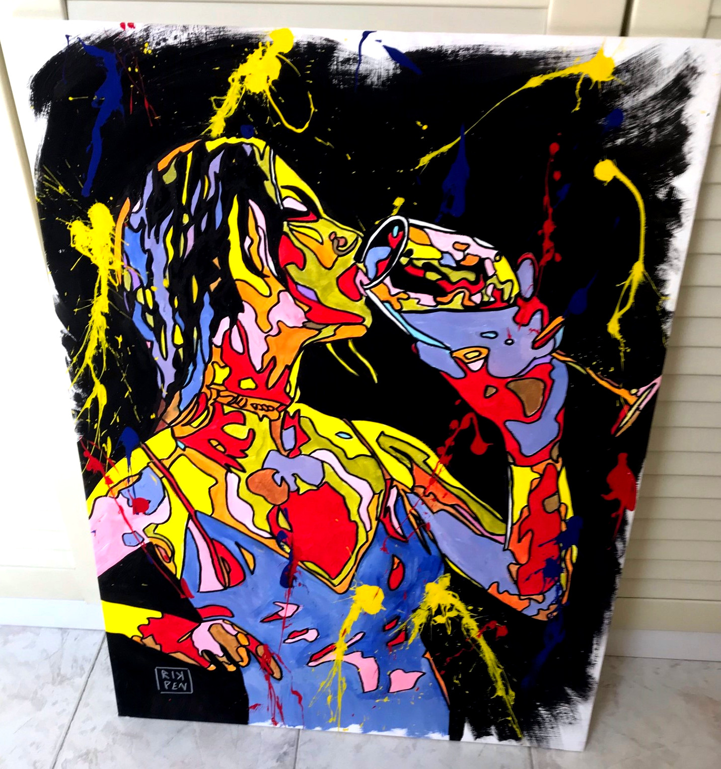 Opera su tela di Pop Art Viva pittorica di RikPen: donna con calice