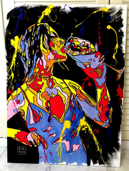 Opera su tela di Pop Art Viva pittorica di RikPen: donna con calice