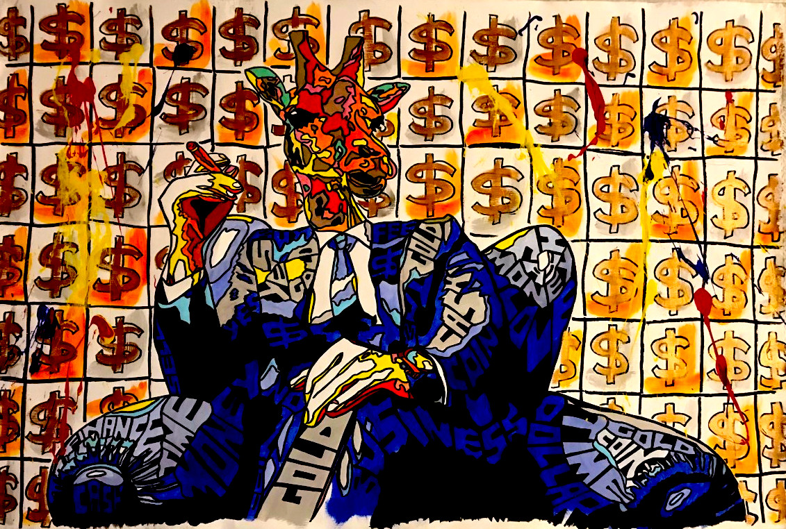 Opera su tela di Pop Art Viva pittorica di RikPen: business giraffe