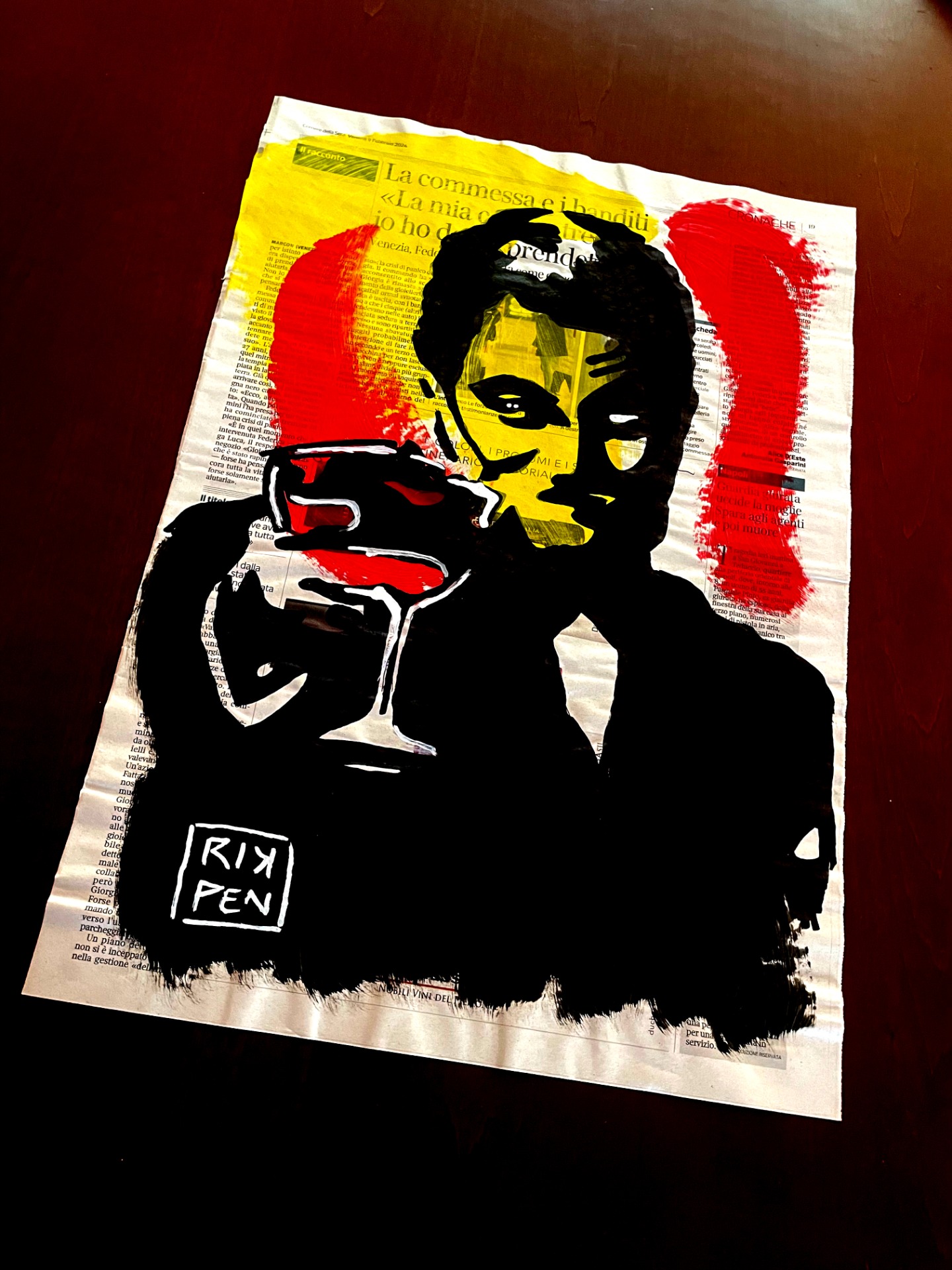 Opera su pagina di giornale di Pop Art Viva pittorica di RikPen: wall street leonardo di caprio