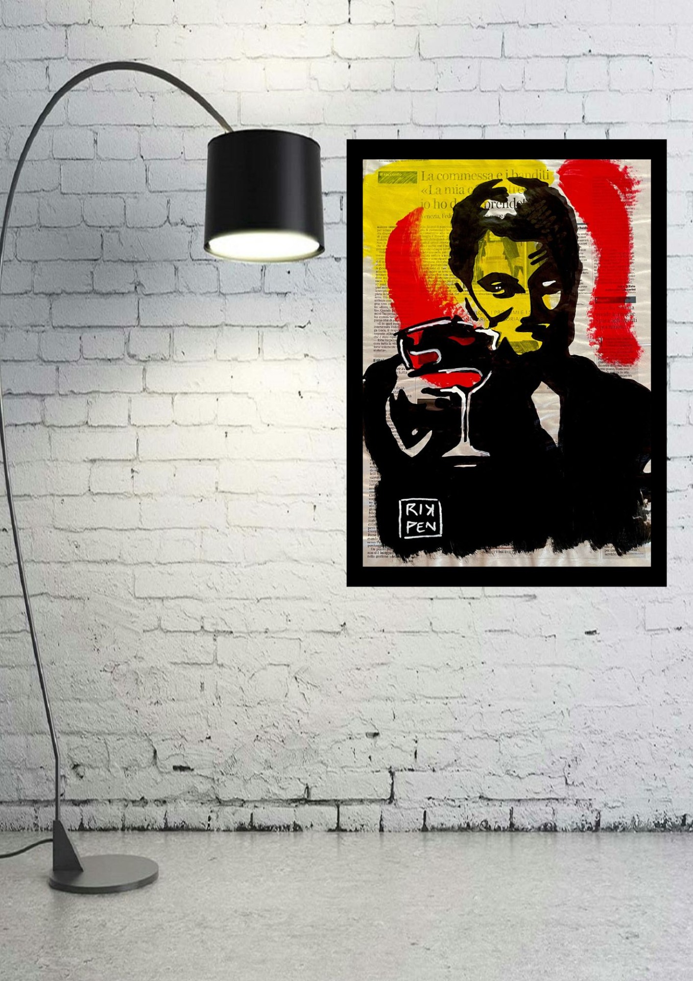 Opera su pagina di giornale di Pop Art Viva pittorica di RikPen: wall street leonardo di caprio