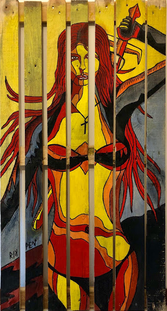 Opera su legno di Pop Art Viva pittorica di RikPen: amazzone