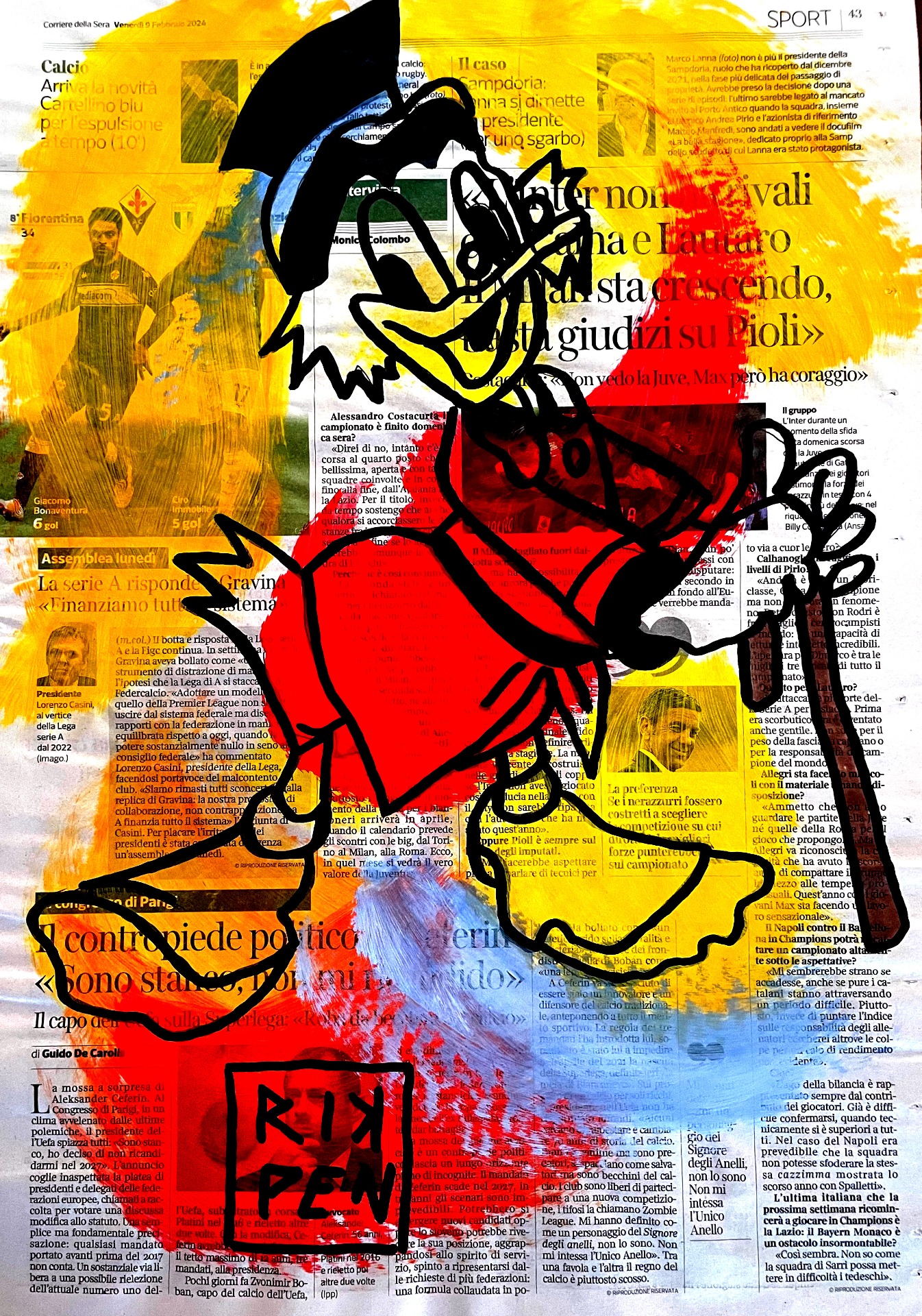 Opera su pagina di giornale di Pop Art Viva pittorica di RikPen: paperone