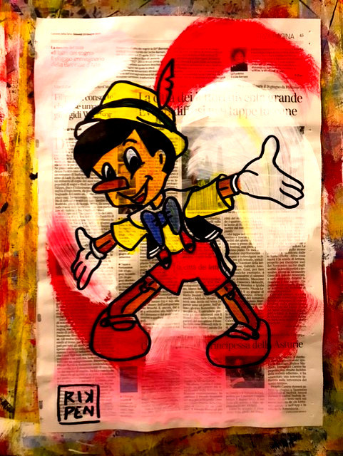 Opera su pagina di giornale di Pop Art Viva pittorica di RikPen: pinocchio
