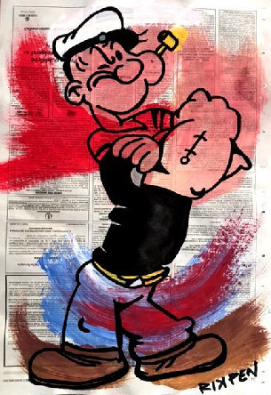 Opera su pagina di giornale di Pop Art Viva pittorica di RikPen: popey braccio di ferro